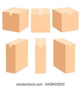 Set of cardboard box mockups different size. Isolated on white background. Vector carton packaging box images.