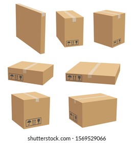 Set of cardboard box mockups. Isolated on white background. Vector carton packaging box images. - Shutterstock ID 1569529066