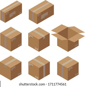 Set of cardboard box mockups. Isolated on white background. Vector carton packaging box images.