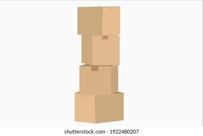 Set of cardboard box mockups. Isolated on white background. Vector carton packaging box images.