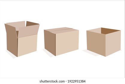 Set of cardboard box mockups. Isolated on white background. Vector carton packaging box images.