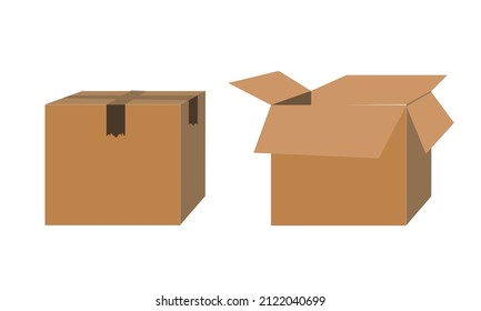Set of cardboard box mockups. Isolated on white background. Vector carton packaging box images.
