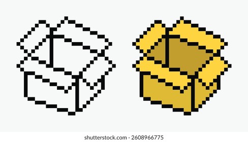 set cardboard box pixel art icon vector illustration.
