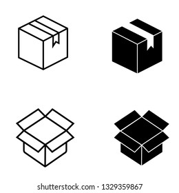 Set of cardboard box shape and outline icon. Vector illustration - Vector