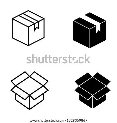 Set of cardboard box shape and outline icon. Vector illustration - Vector