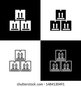 Set Cardboard box with traffic symbol icon isolated on black and white background. Box, package, parcel sign. Delivery, transportation and shipping.  Vector Illustration