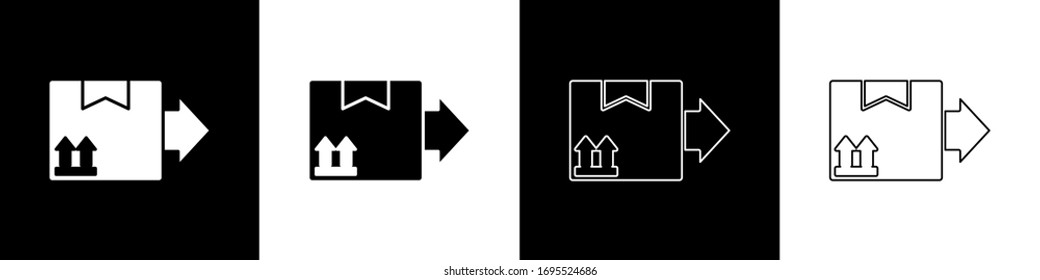 Set Cardboard box with traffic symbol icon isolated on black and white background. Box, package, parcel. Delivery, transportation and shipping.  Vector Illustration