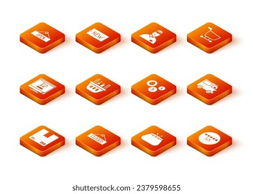 Set Cardboard box with traffic symbol, Shopping cart on computer, basket and food, Wallet, Coin money, Consumer or customer product rating and Delivery cargo truck vehicle icon. Vector
