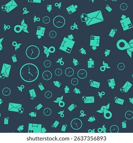 Set Cardboard box with traffic symbol, Envelope with shield, Fast time delivery and Placeholder on map paper on seamless pattern. Vector