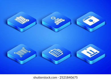 Set Cardboard box with traffic, Verification of delivery list, Barcode, Scale cardboard and Delivery fragile content icon. Vector