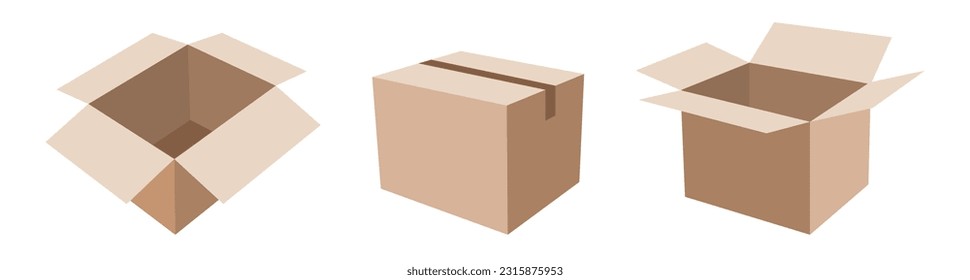 set of cardboard box vector icon	
