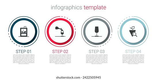 Set Cardboard box of wine, Wine tasting, degustation, glass and Grapes. Business infographic template. Vector