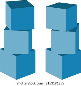 conjunto de cajas de cartón color azul. con fondo blanco