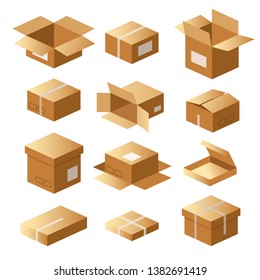 Set of cardboard boxes, carton package, shipping delivery, cargo, parcel.