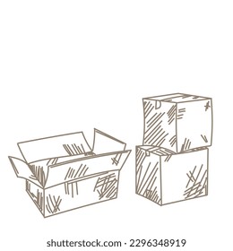 Set of cardboard cardboard boxes. Carton packing for shipping open and closed box. Vector illustration