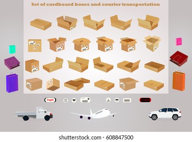 Set of cardboard boxes and courier transportation