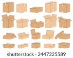 Set of cardboard boxes in different angles. Vector illustration on a white background