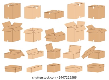 Set of cardboard boxes in different angles. Vector illustration on a white background