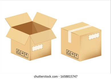 Set of cardboard boxes isolated on a white background. Vector illustration