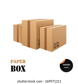 Set of cardboard boxes isolated on white background. Beware, the glass! Packaging storage transportation your product. Vector illustration.