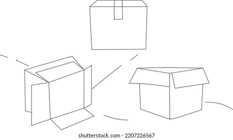 Set of cardboard boxes line art vector illustration