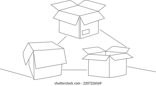 Set of cardboard boxes line art vector illustration