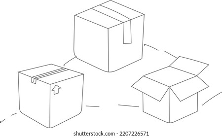 Set of cardboard boxes line art vector illustration