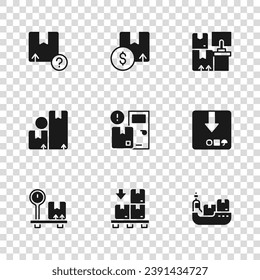Set Cardboard boxes on pallet, Carton cardboard, Cargo ship with delivery, Home services, Warehouse,  and  icon. Vector