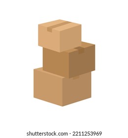 Un conjunto de cajas de cartón unas encima de otras para su entrega sobre un fondo blanco. Ilustración del vector