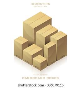 Set of cardboard boxes to send isometric. Vector Illustration