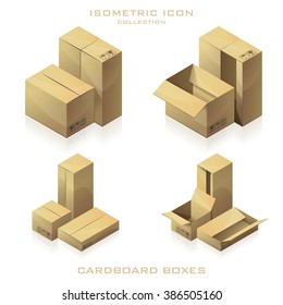 Set of cardboard boxes to send isometric. Vector Illustration
