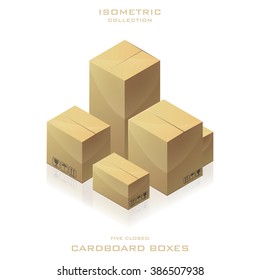 Set of cardboard boxes to send isometric. Vector Illustration