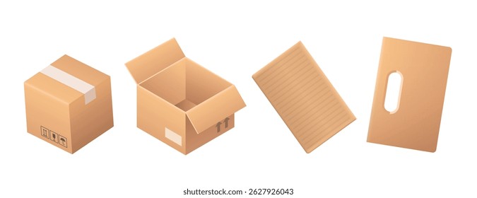 Conjunto de cajas de cartón. Ilustración vectorial aislada sobre fondo blanco.