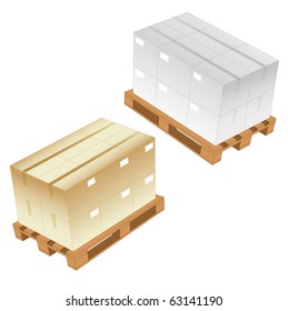 set of cardboard boxes and wood pallets. vector illustration