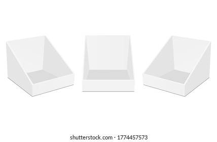 Set of cardboard display boxes isolated on white background. Vector illustration