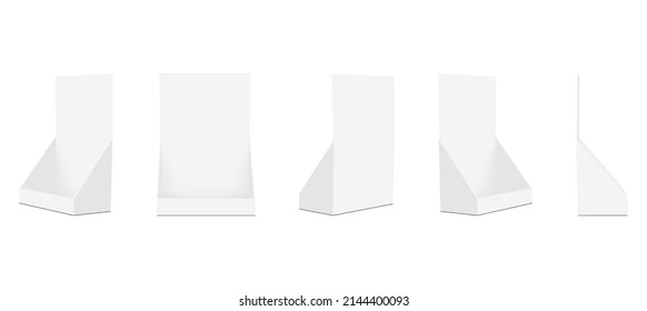 Set of Cardboard Display Boxes Mockups With Front, Side, Back View, Isolated on White Background. Vector Illustration