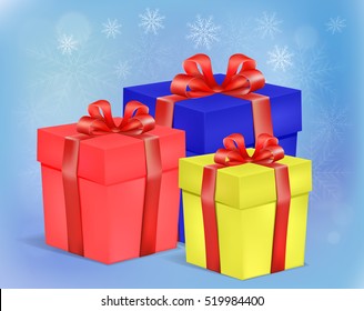 set of cardboard gift boxes with ribbon