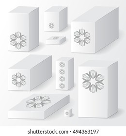 set of cardboard package. isolated box on the grey background. mock up, template. stock vector