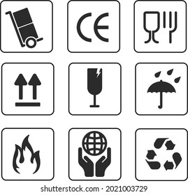 Set of cardboard packaging products design symbol