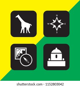 set with cardinal points on winds star symbol, map and compass orientation tools, bunker and africa vector icons for web and mobile app