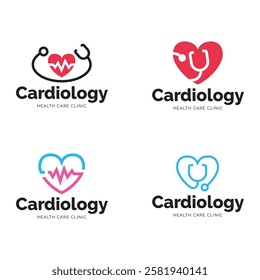 Set of Cardiology medical care logo design.