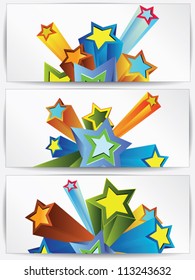 Set of cards with abstract background and vintage retro stars