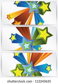 Set of cards with abstract background and vintage retro stars