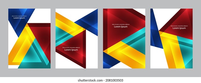 A set of cards. Abstract geometric background. Modern overlapping triangles. Bright colours. Template for business presentations, app covers and website designs. Vector illustration