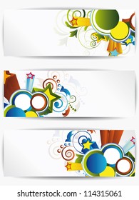 Set of cards with abstract grunge background and floral elements,stars and swirls