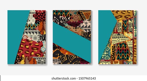 Set of cards with an abstract pattern African style, animal print. Covers for books, postcards, notebooks, cover magazines posters.