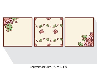 Set of cards with  abstract roses . Event design template. Flat