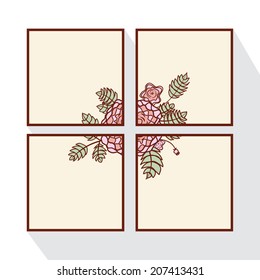 Set of cards with  abstract roses. Event design template. Flat