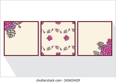 Set of cards with  abstract roses. . Event design template. Flat