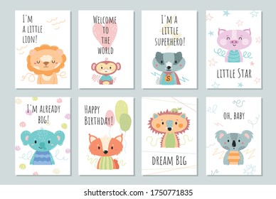 Set of cards with animals for the baby. Vector illustration.